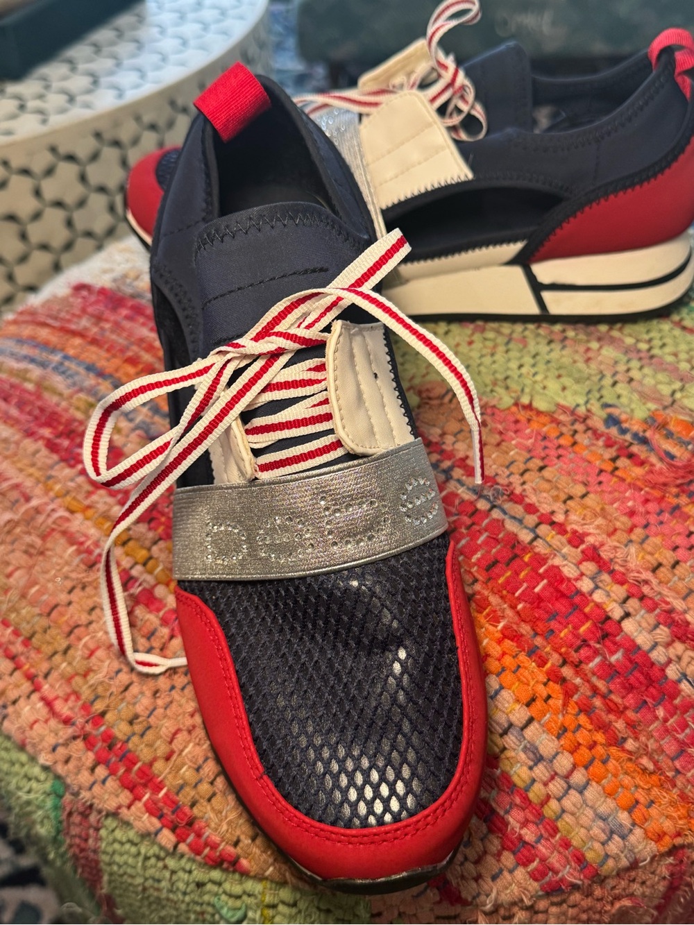 ❤️💙 bebe Red Navy Silver Lace-Up Slip-On Sneakers with rhinestone detail 💙❤️ - Picture 5 of 8